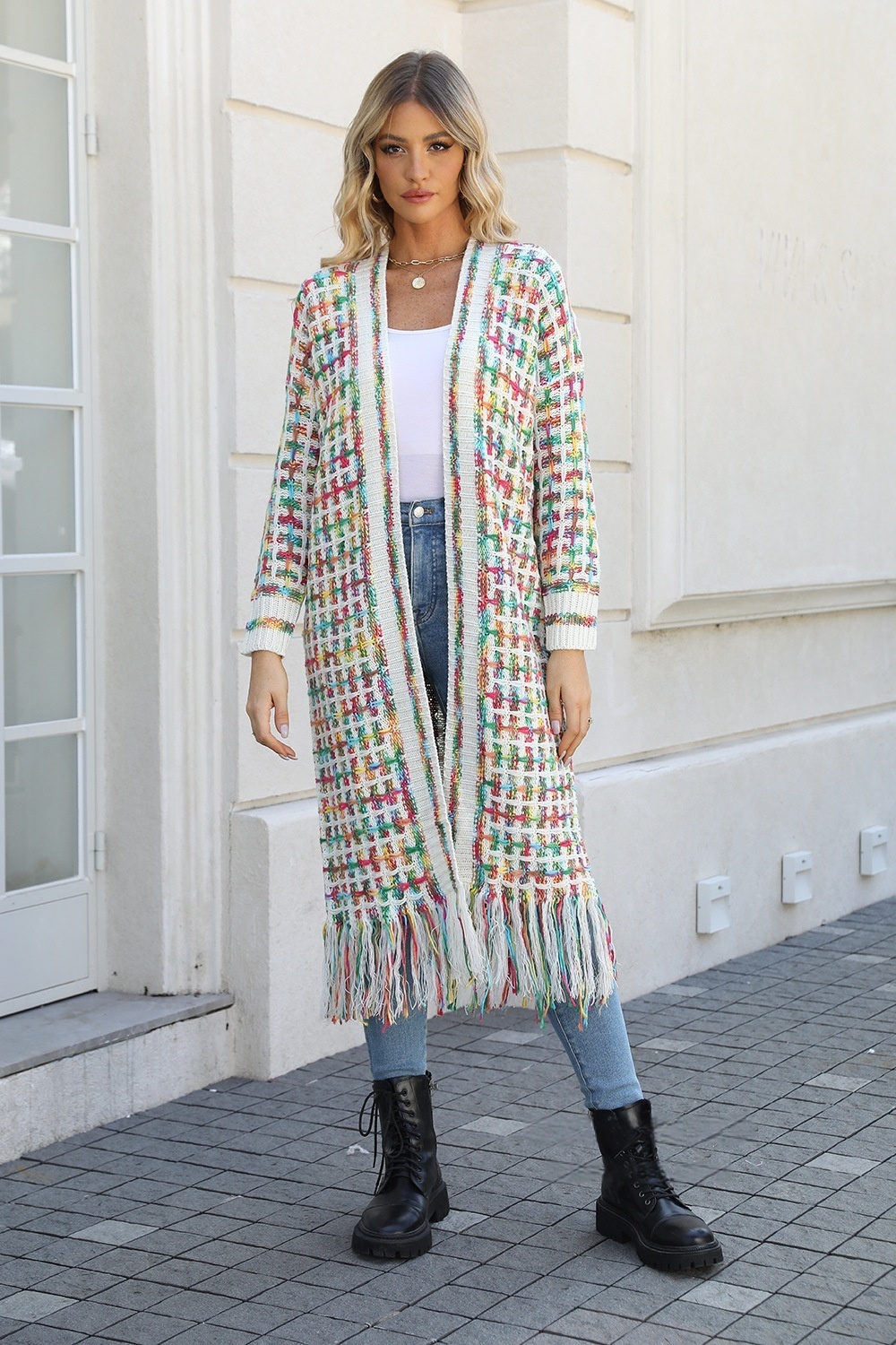 Elegant Colorful Long Cardigan Sweater Womens Large Size Knitted Sweater Coat